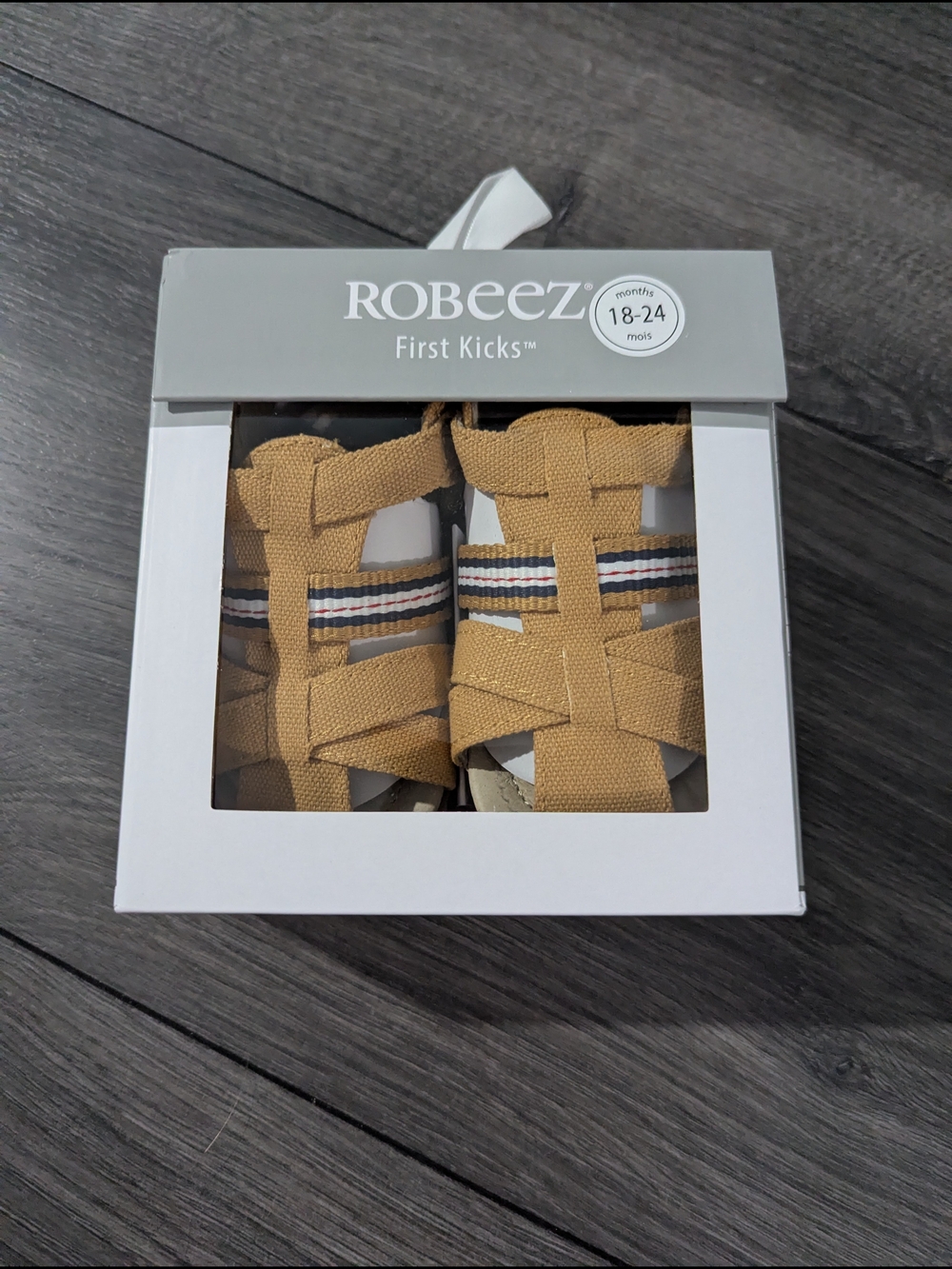 Robeez First Kicks Striped Mustard Canvas Baby Sandals